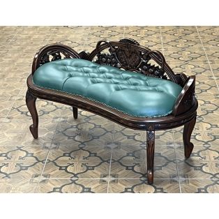 Банкетка резная PAB 21 из красного дерева (зелёная кожа)