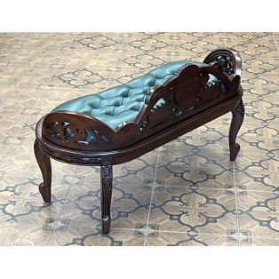 Банкетка резная PAB 21 из красного дерева (зелёная кожа)