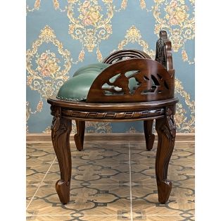 Банкетка резная PAB 21 из красного дерева (зелёная кожа)