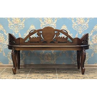 Банкетка резная PAB 21 из красного дерева (зелёная кожа)