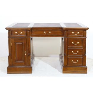 BPD 140 burgundy Стол письменный двухтумбовый, коричневая кожа