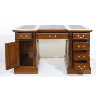 BPD 140 burgundy Стол письменный двухтумбовый, коричневая кожа