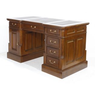 BPD 140 burgundy Стол письменный двухтумбовый, коричневая кожа