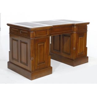 BPD 140 burgundy Стол письменный двухтумбовый, коричневая кожа