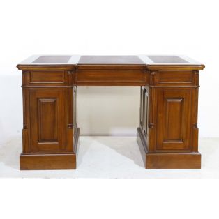 BPD 140 burgundy Стол письменный двухтумбовый, коричневая кожа