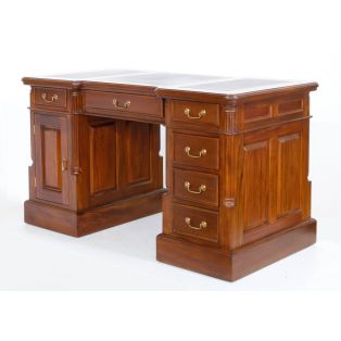 BPD 140 Стол письменный двухтумбовый, зелёная кожа