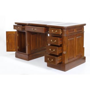 BPD 140 Стол письменный двухтумбовый, зелёная кожа