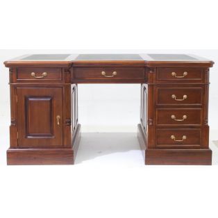 BPD 160 dark brown Cтол письменный двухтумбовый, коричневая кожа