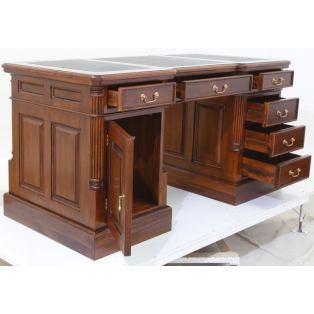 BPD 160 dark brown Cтол письменный двухтумбовый, коричневая кожа