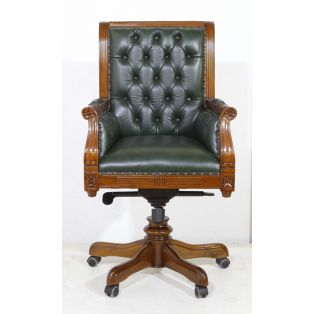 Кресло руководителя деревянное регулируемое BAC 301, натуральная кожа зелёного цвета