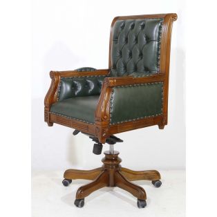 Кресло руководителя деревянное регулируемое BAC 301, натуральная кожа зелёного цвета