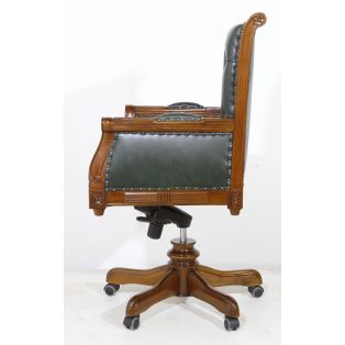 Кресло руководителя деревянное регулируемое BAC 301, натуральная кожа зелёного цвета
