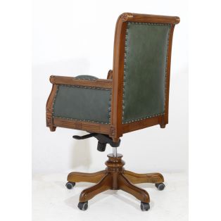 Кресло руководителя деревянное регулируемое BAC 301, натуральная кожа зелёного цвета